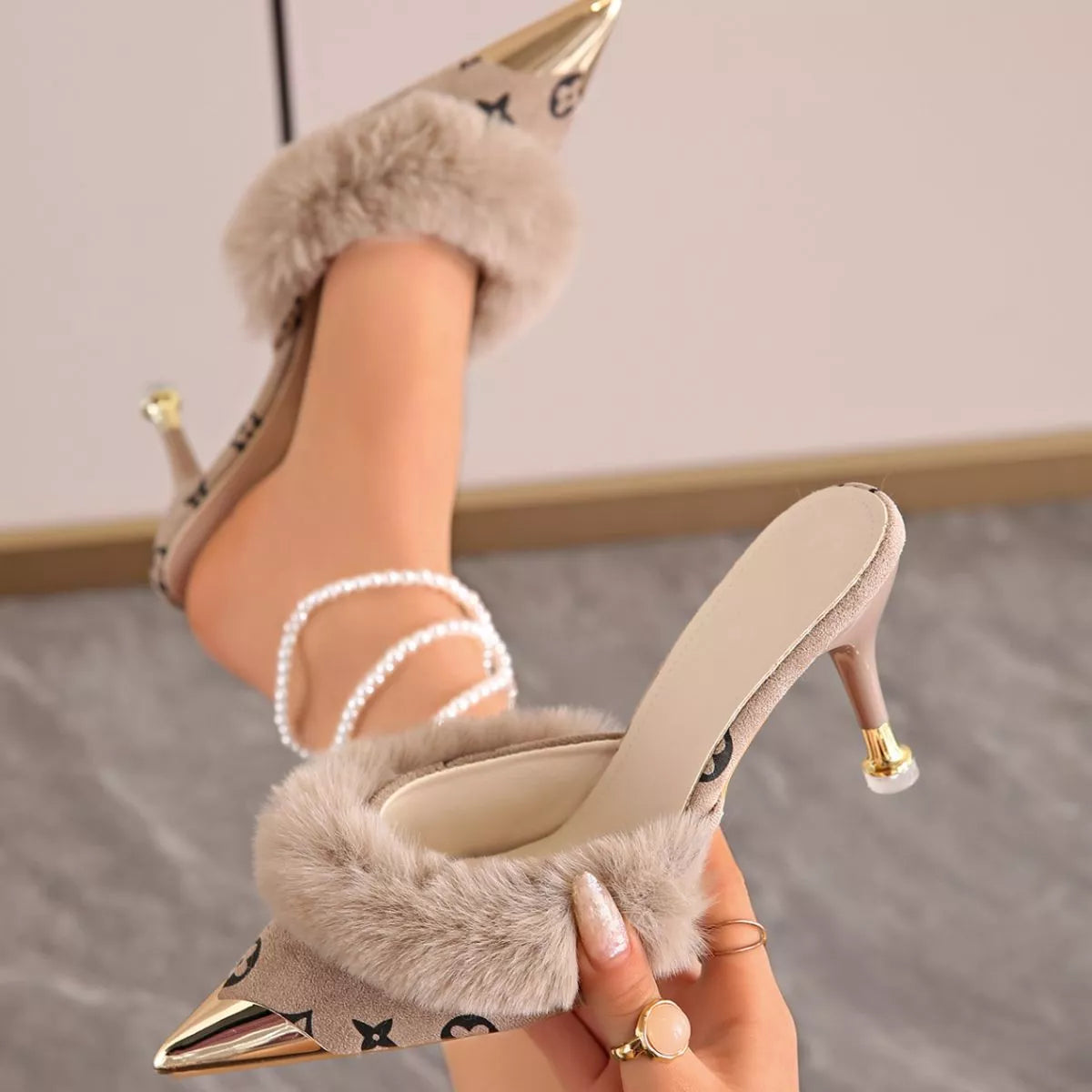 Furry Point Toe Sandals
