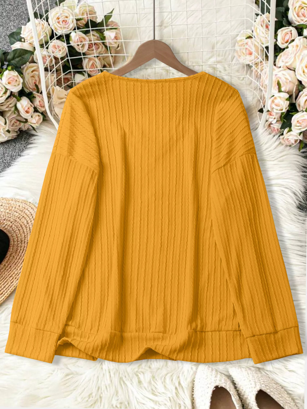 Plus Size V-Neck Dropped Shoulder Blouse