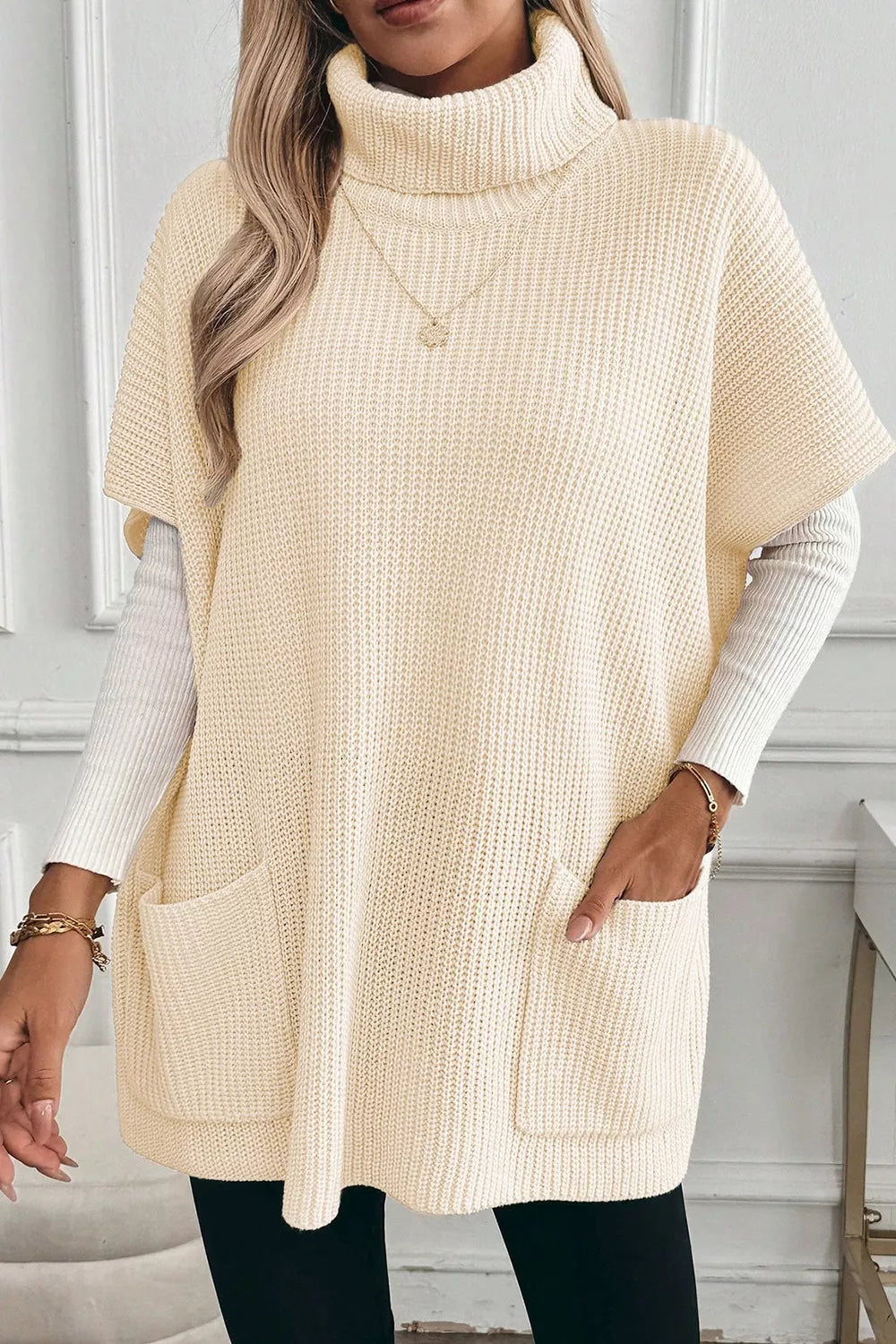 Turtleneck Knit Short Sleeve Sweater