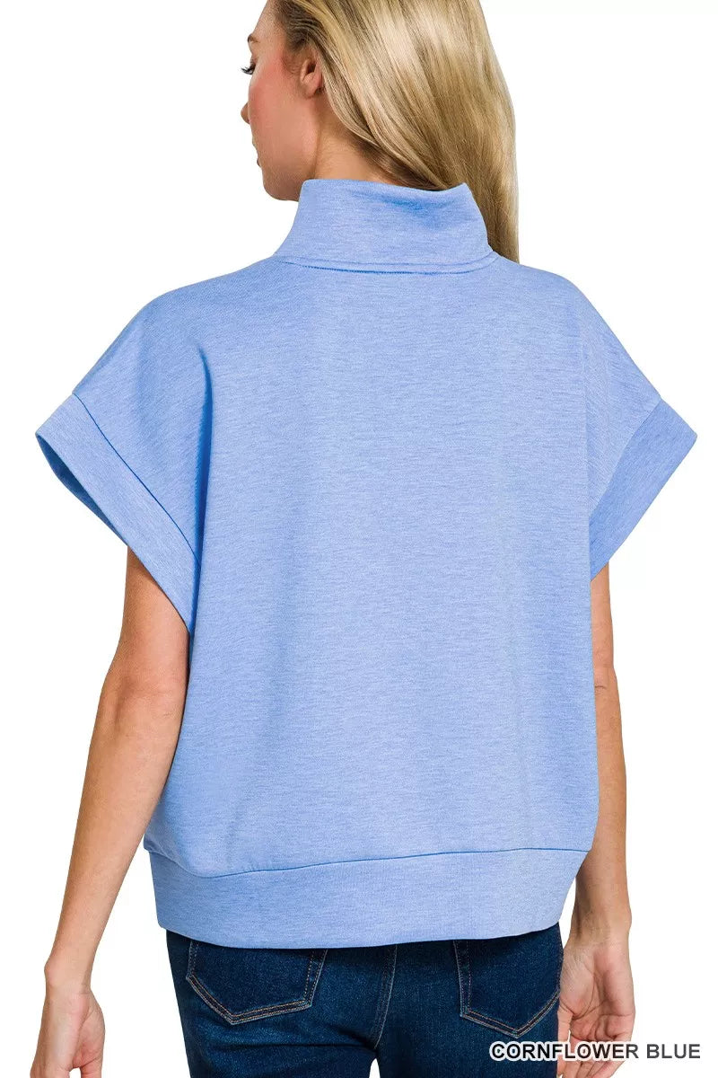 Zenana Scuba High Neck Half Zip Top