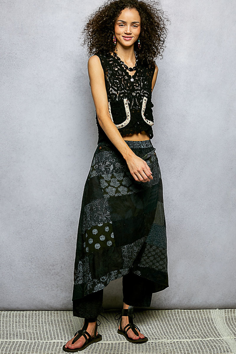 POL Button Down Cropped Crochet Vest with Scalloped Edge