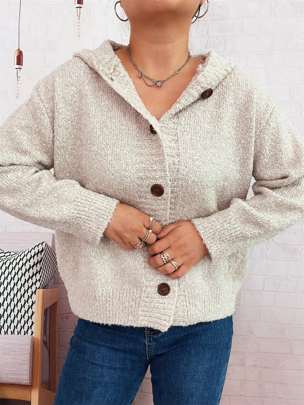 Cozy Button-Up Hooded Cardigan