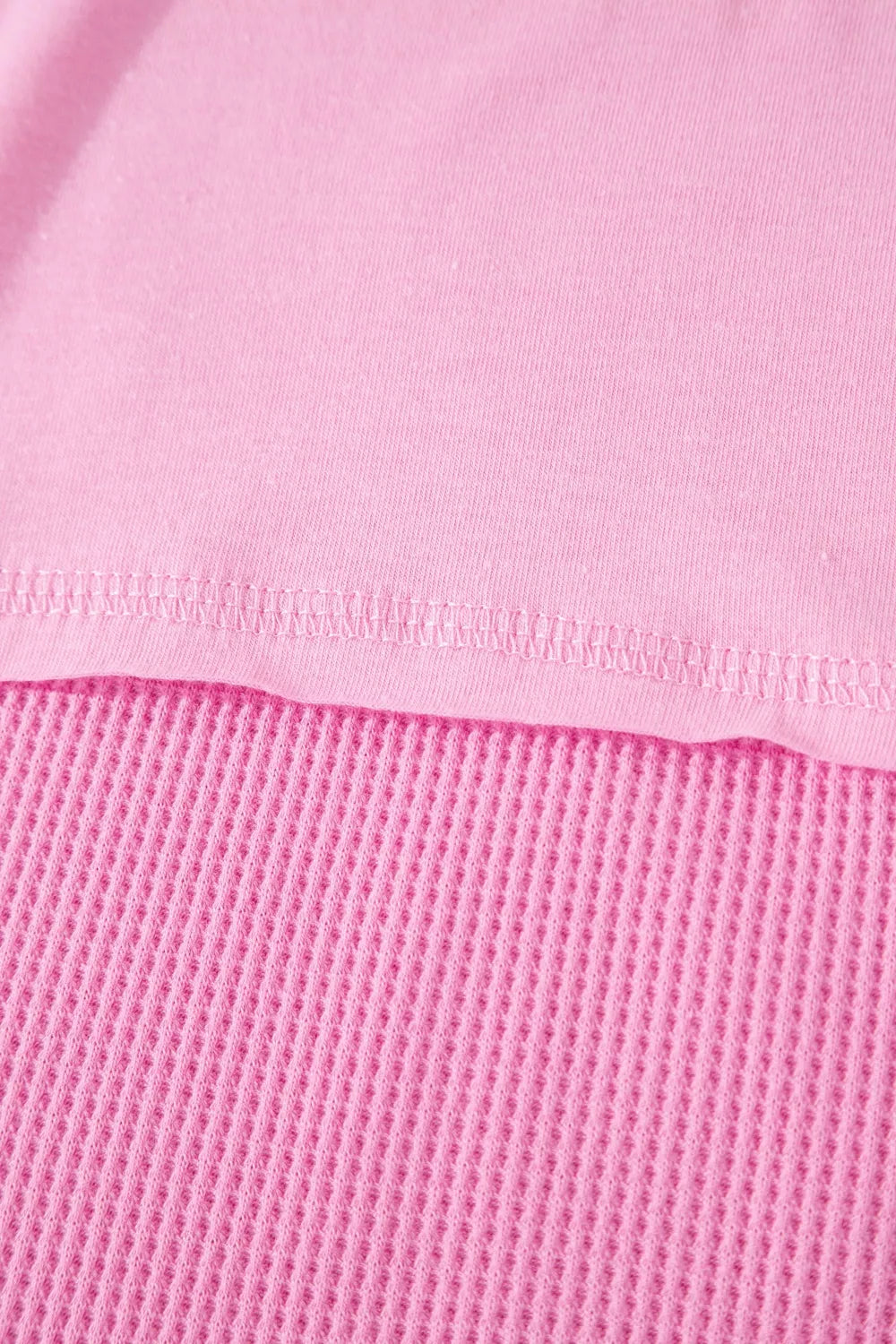 Solid Color Raw Seam Waffled Patchwork Casual T Shirt