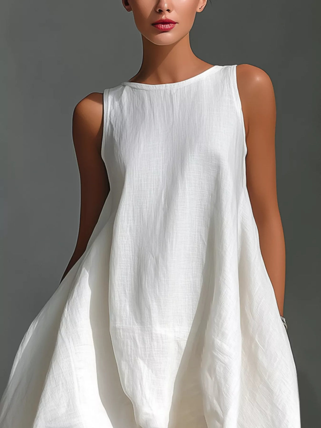 High-Low Round Neck Sleeveless Dress