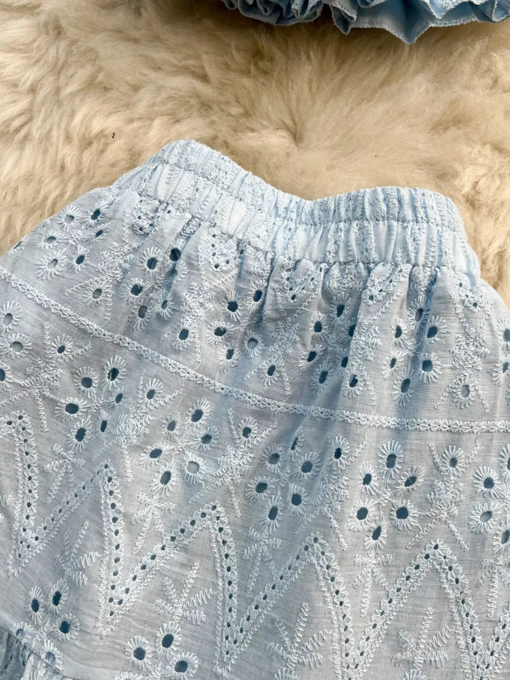 Smocked Crop Top and Hollow-Out Skirt Set