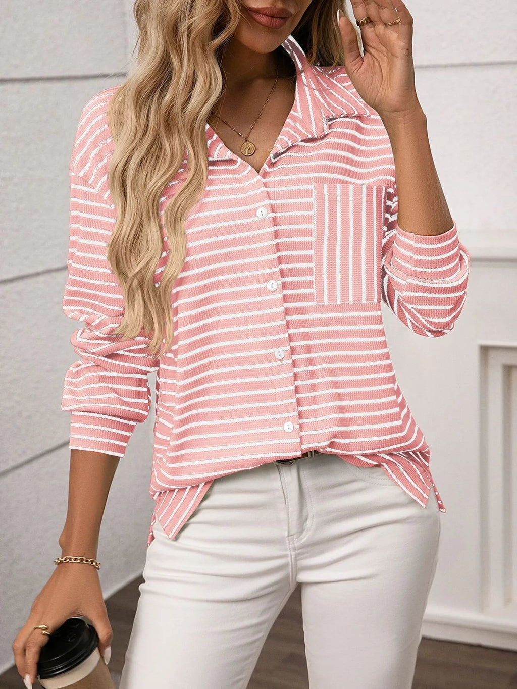 Striped Button Up Long Sleeve Shirt