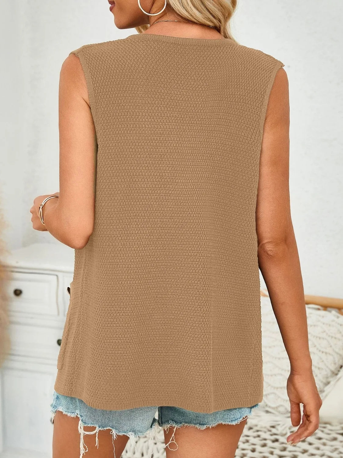Button Down Round Neck Knit Vest
