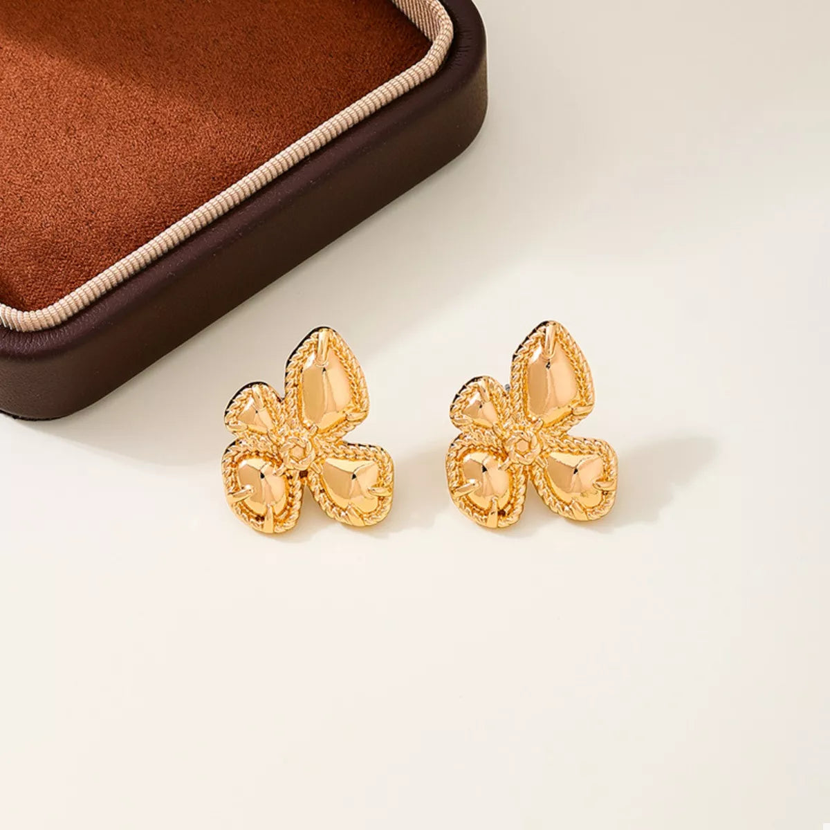 18K Gold-Plated Alloy Flower Stud Earrings