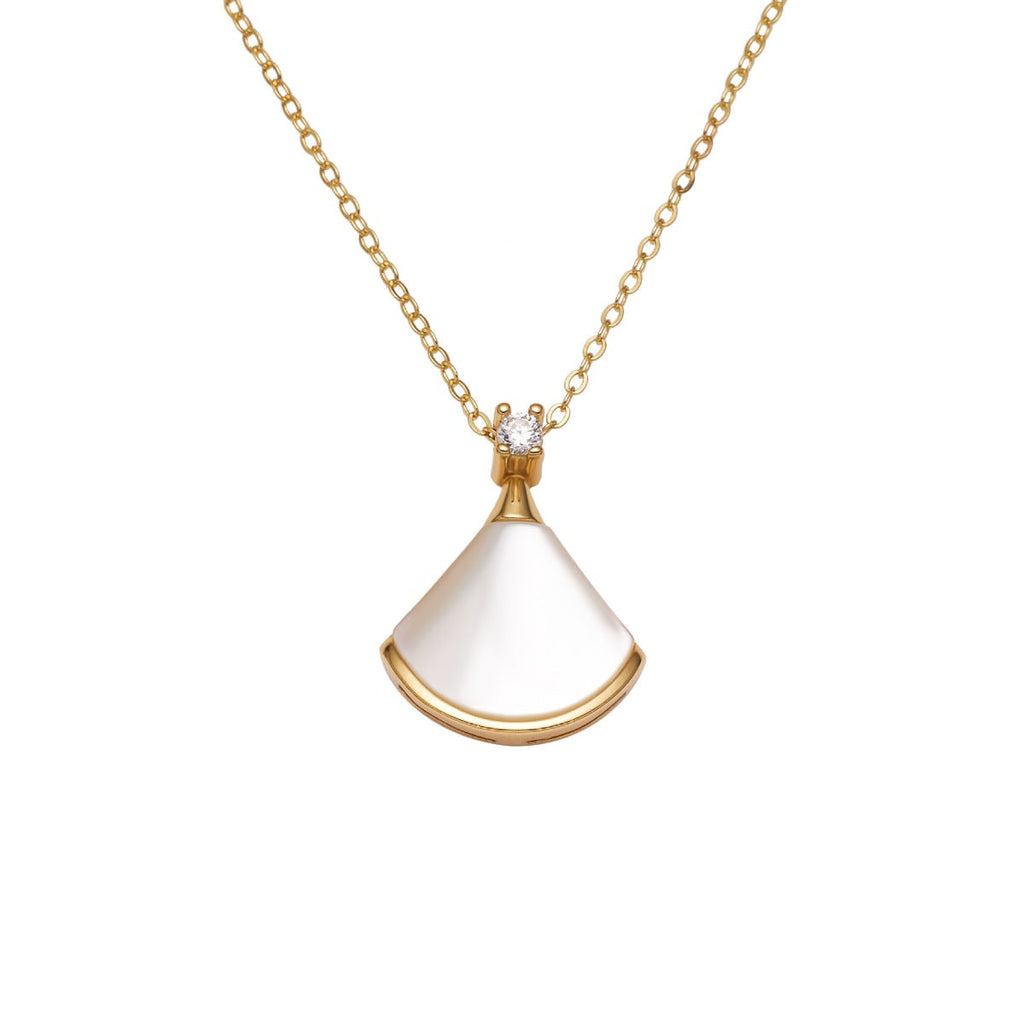 Fan-Shaped Mother of Pearl Pendant Necklace
