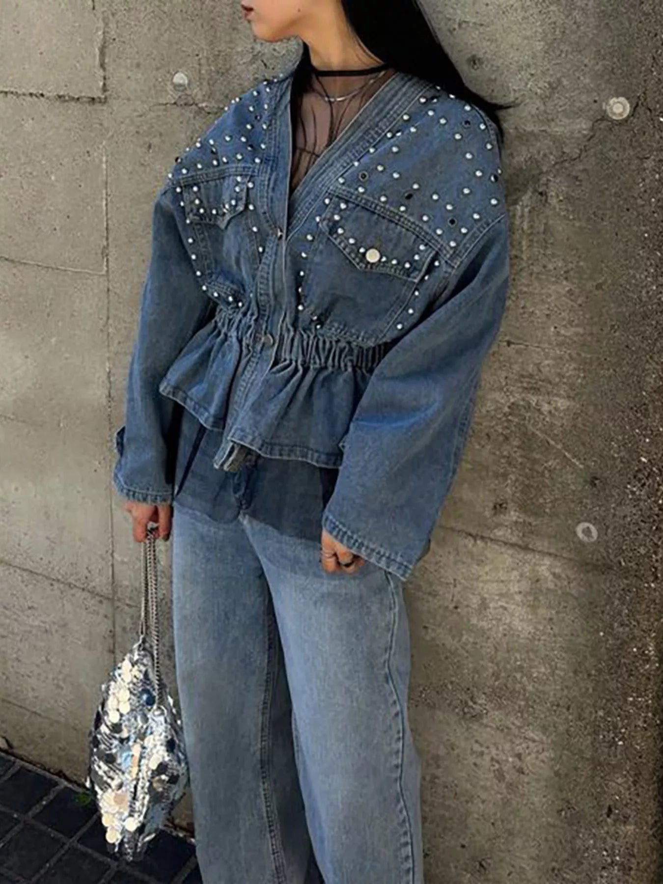 Studded Button Up Denim Jacket