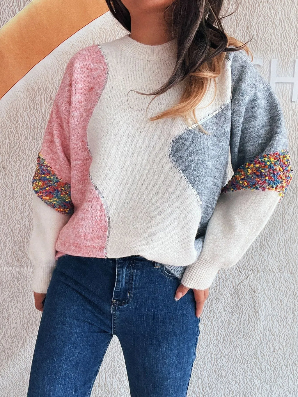 Color Block Dropped Shoulder Sweater