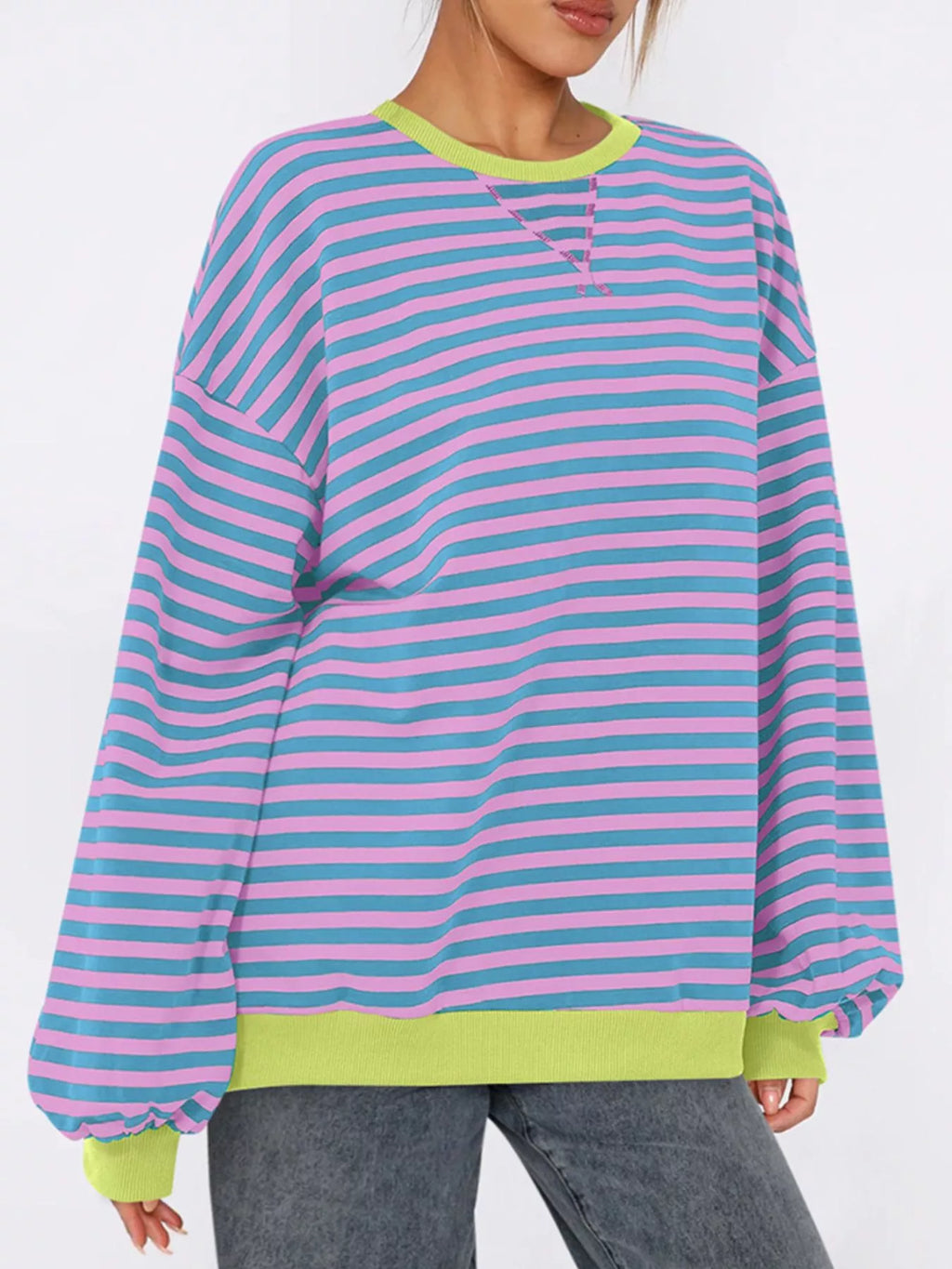 Striped Round Neck Long Sleeve Sweatshirt