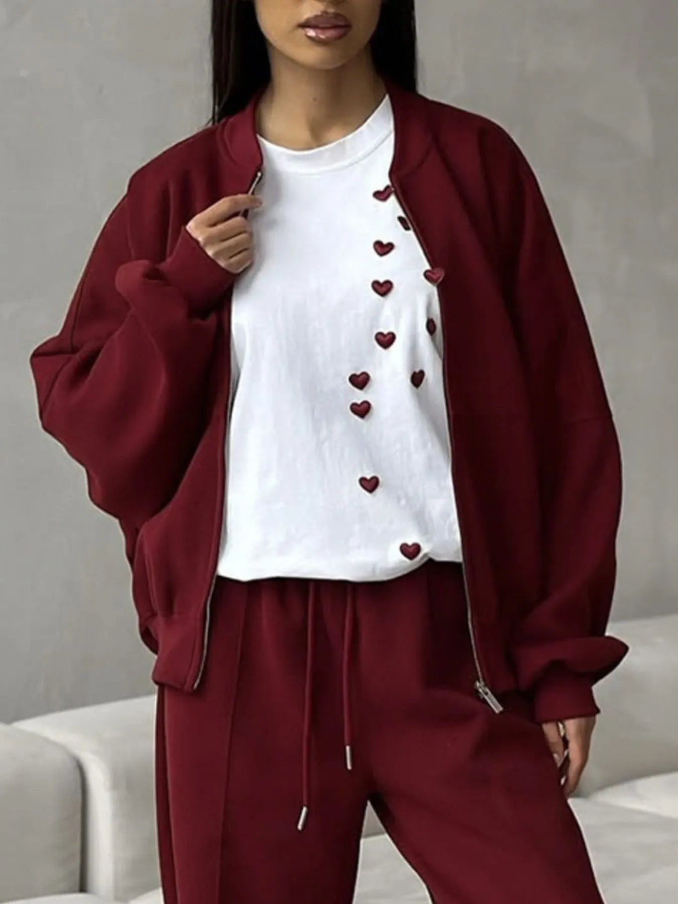 Plus Size Heart Round Neck Short Sleeve T-Shirt