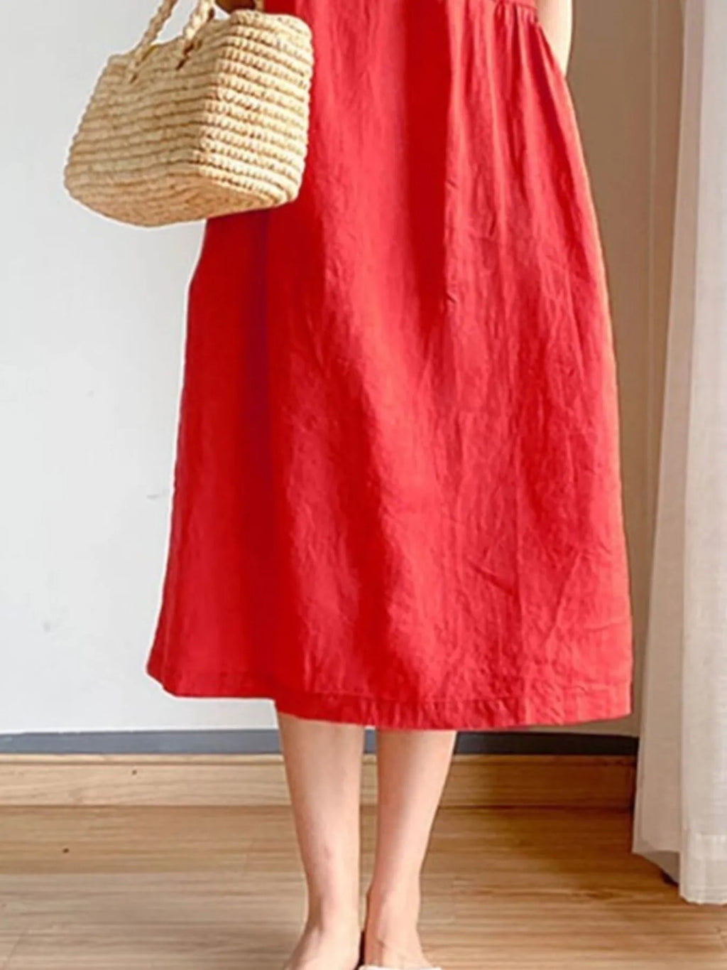 Full Size Casual Round Neck Midi Dress Plus Size