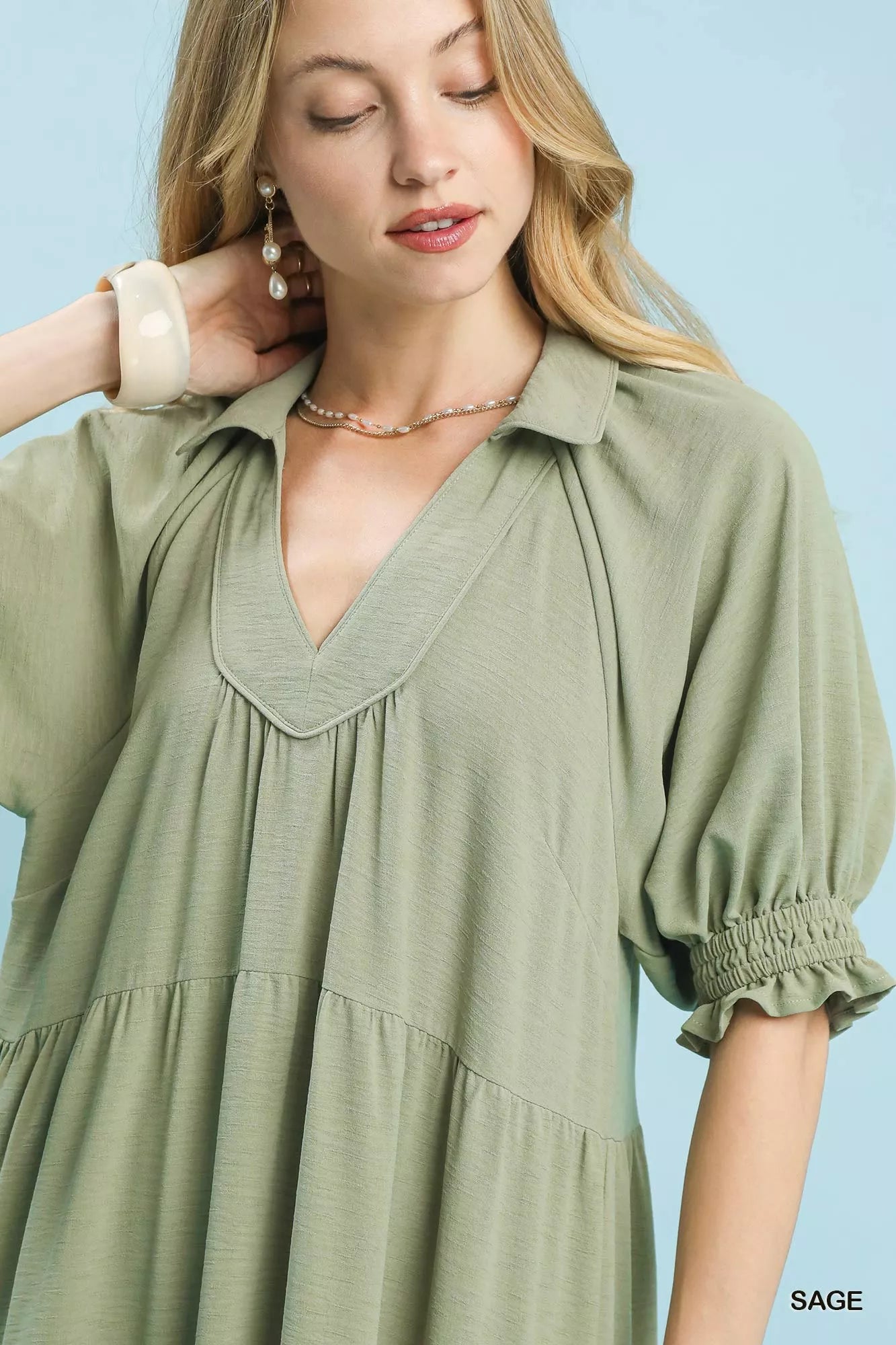 Umgee Solid Tiered Midi Dress