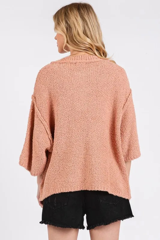 Mittoshop Side Slit Notched Drop Shoulder Sweater