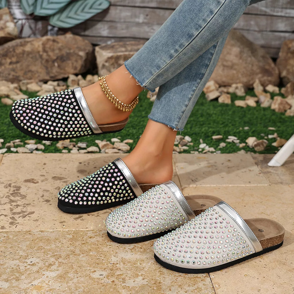 Sparkling Rhinestone Embellished Slip-On Sandals