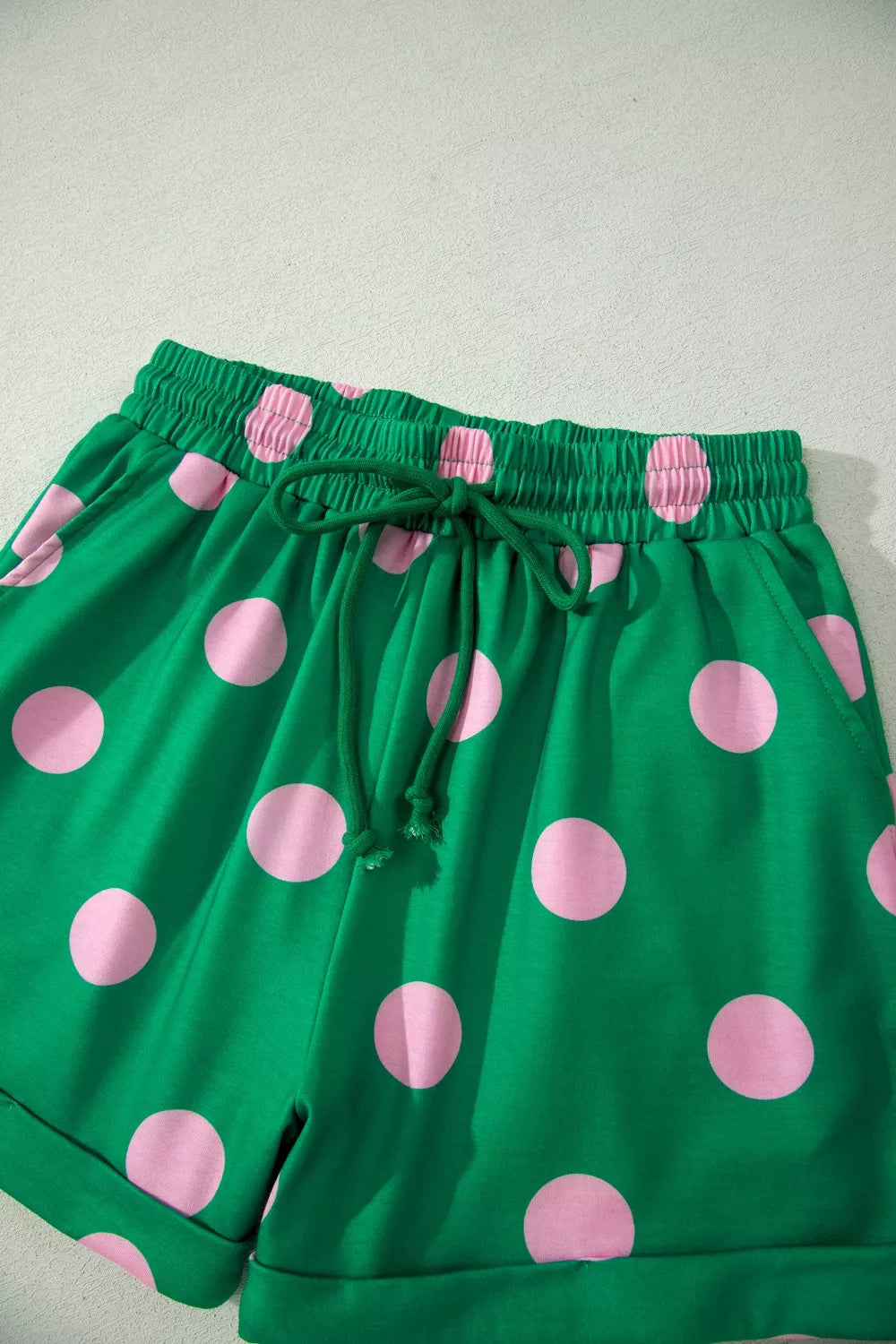 Polka Dot Print V Neck Tee Short Set