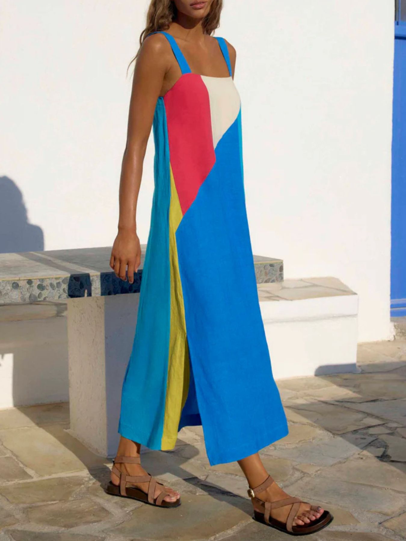 Striped Wide Strap Midi Dress