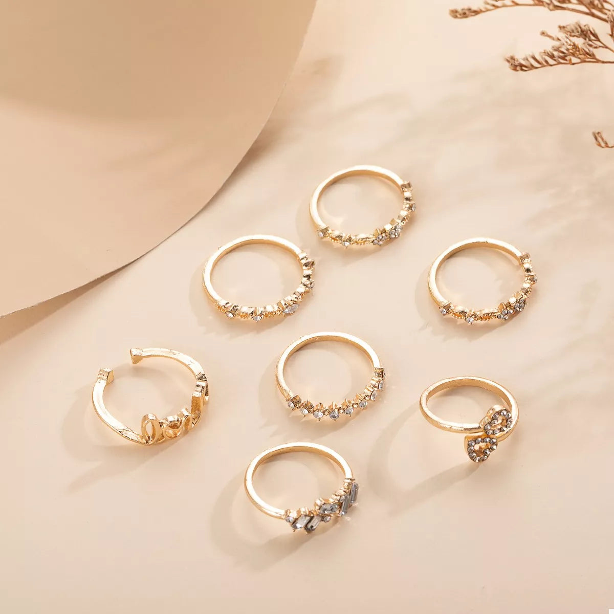 7 Piece 18K Gold-Plated LOVE Zircon Ring Set