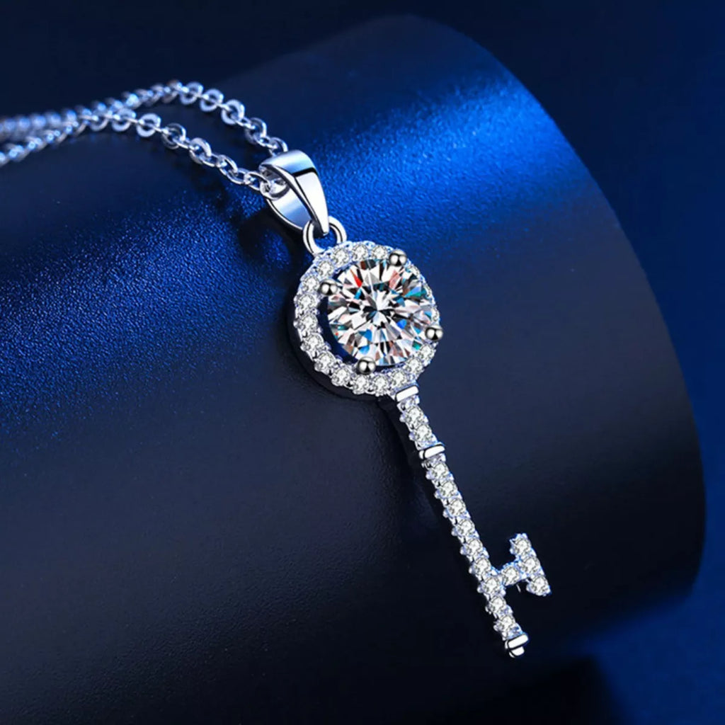 1 Carat 925 Sterling Silver Moissanite Key Pendant Necklace