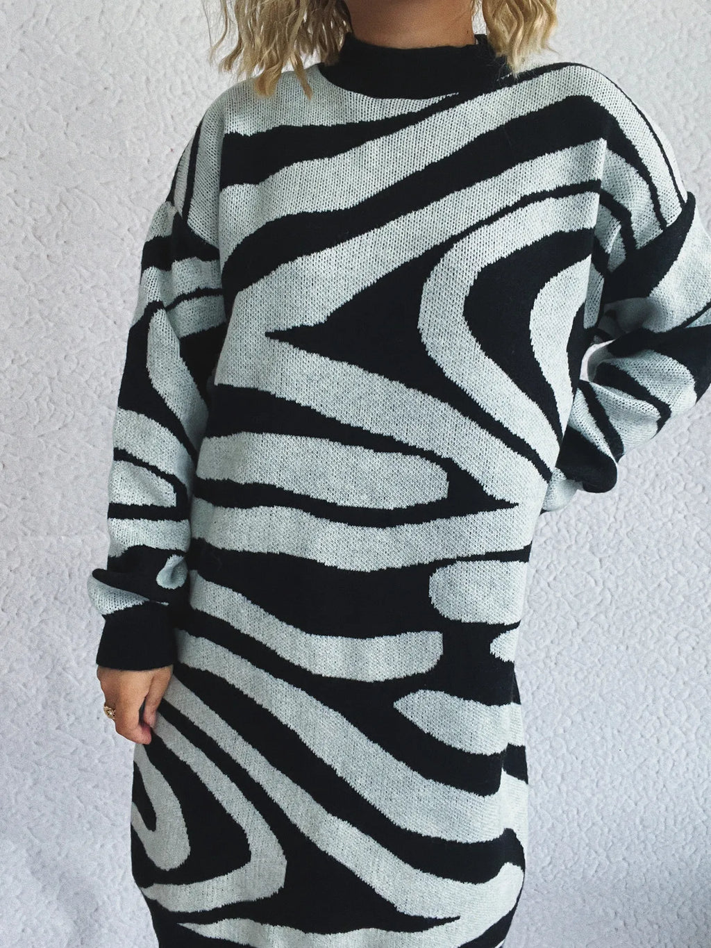 Oversized Zebra Print Long Sleeve Sweater