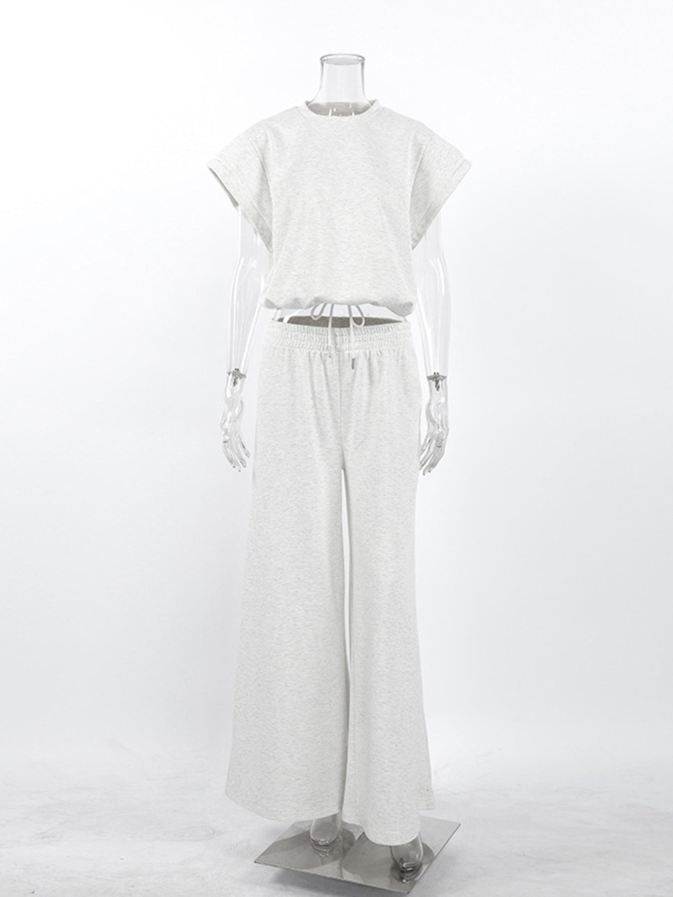 Round Neck Top and Wide Leg Pants Set