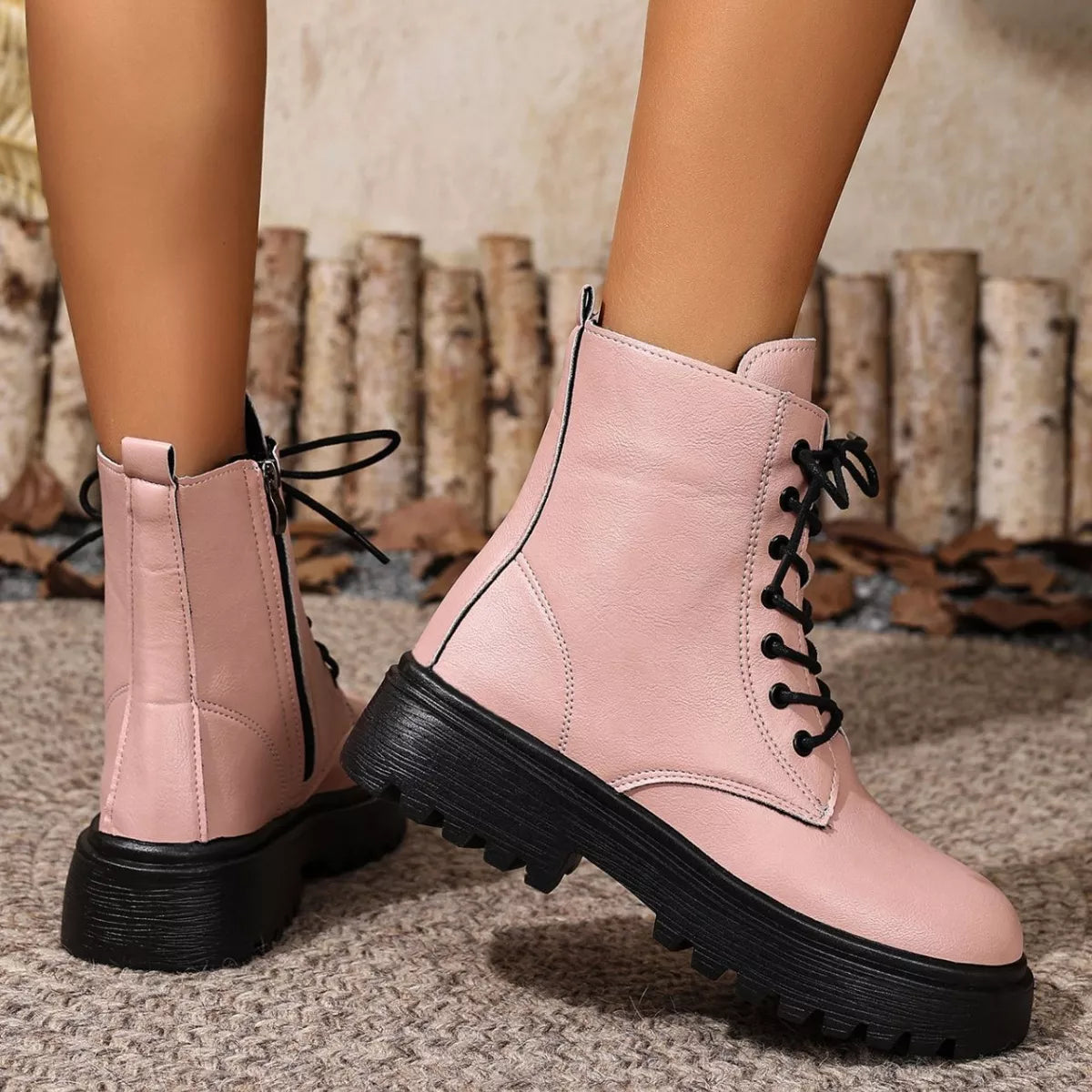 Lace-Up Ankle Combat Boots