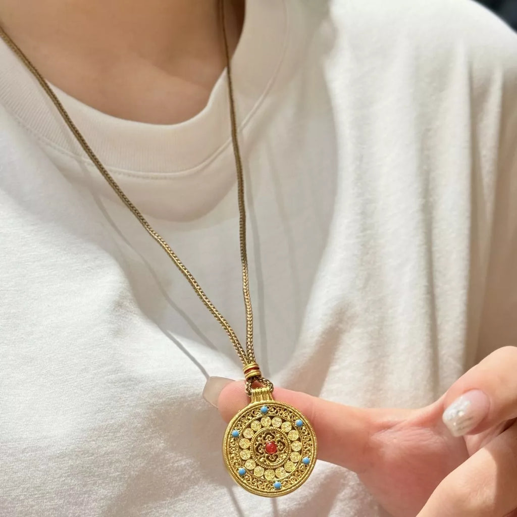 18K Gold-Plated Round Pendant Necklace