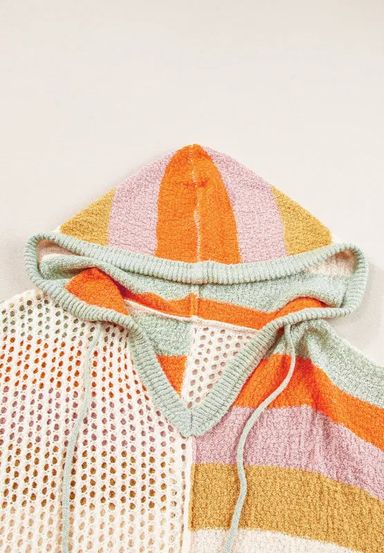 Openwork Color Block Hooded Sweater
