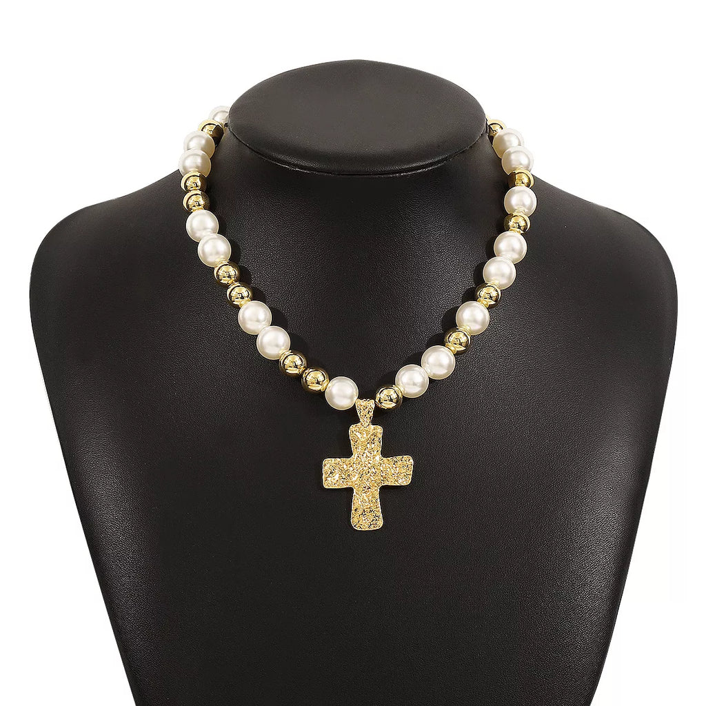 Pearl & Cross Pendant Necklace