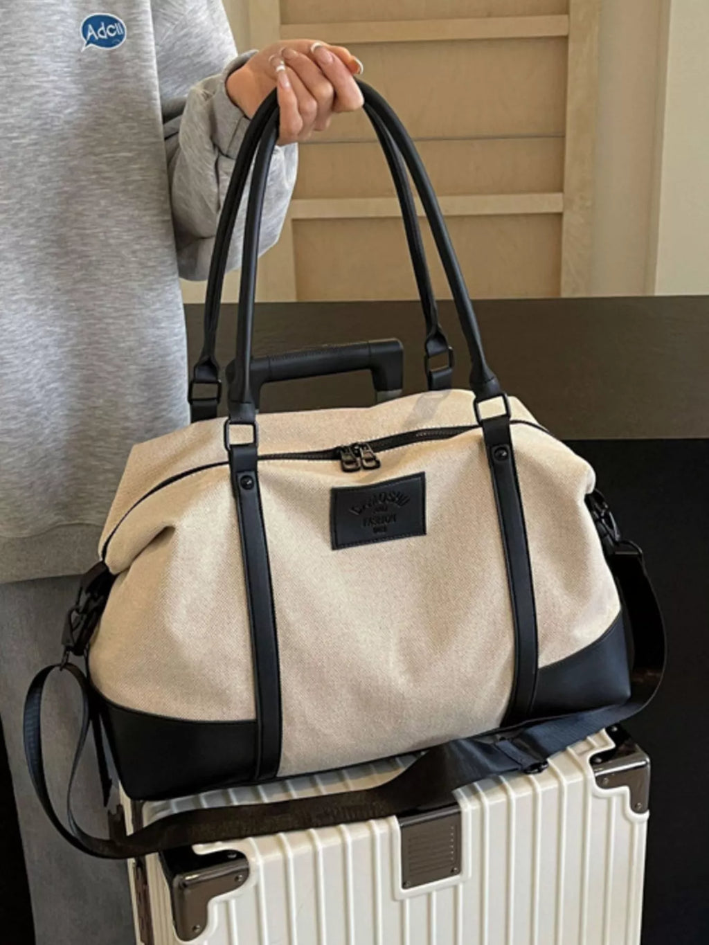 Canvas Leather Trim Travel  Bag