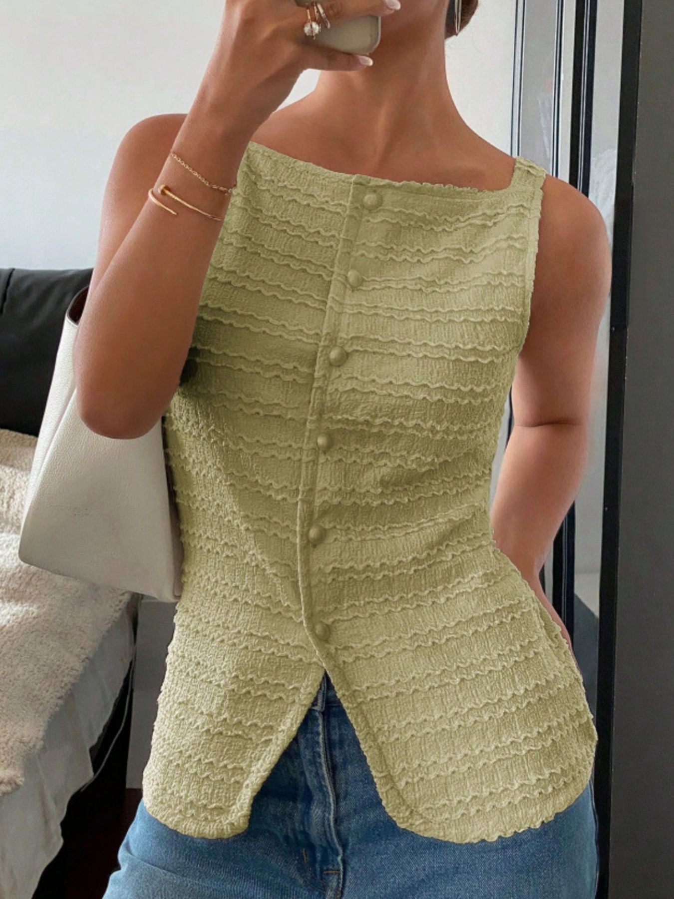 Textured Button-Front Tank