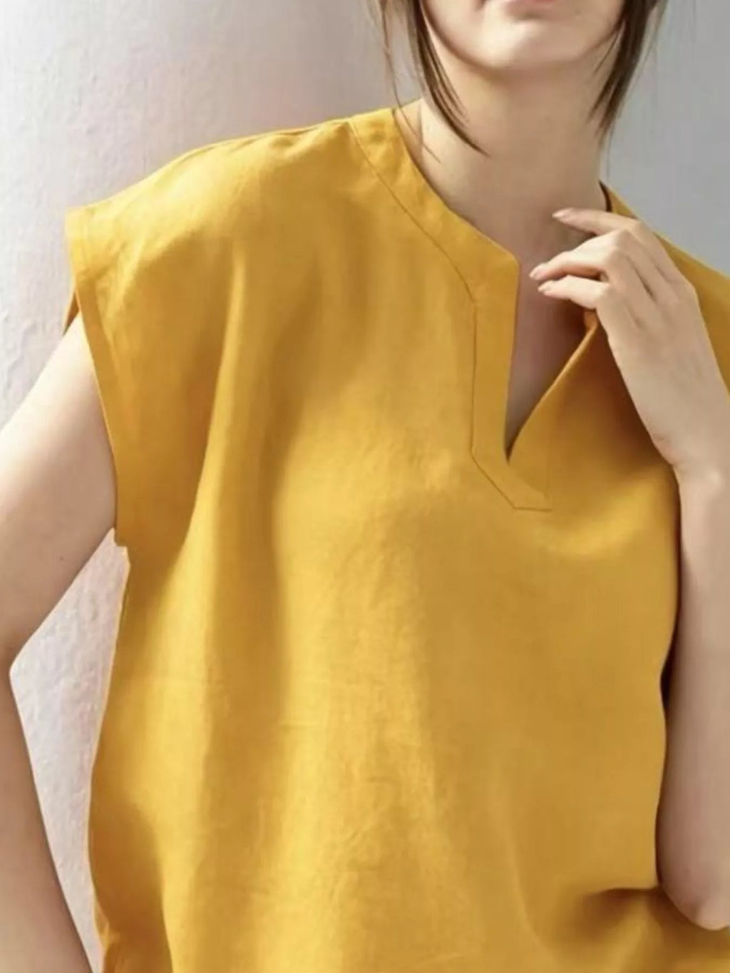 Notched Cap Sleeve Blouse