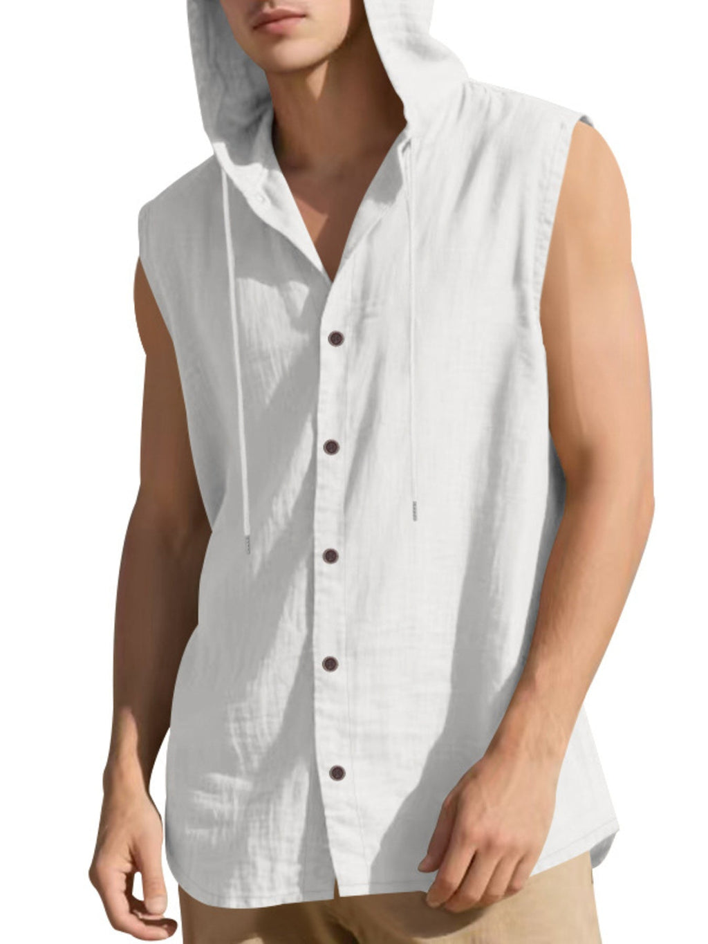 Men's Full Size Casual Sleeveless Hooded Button-Down Top Plus Size