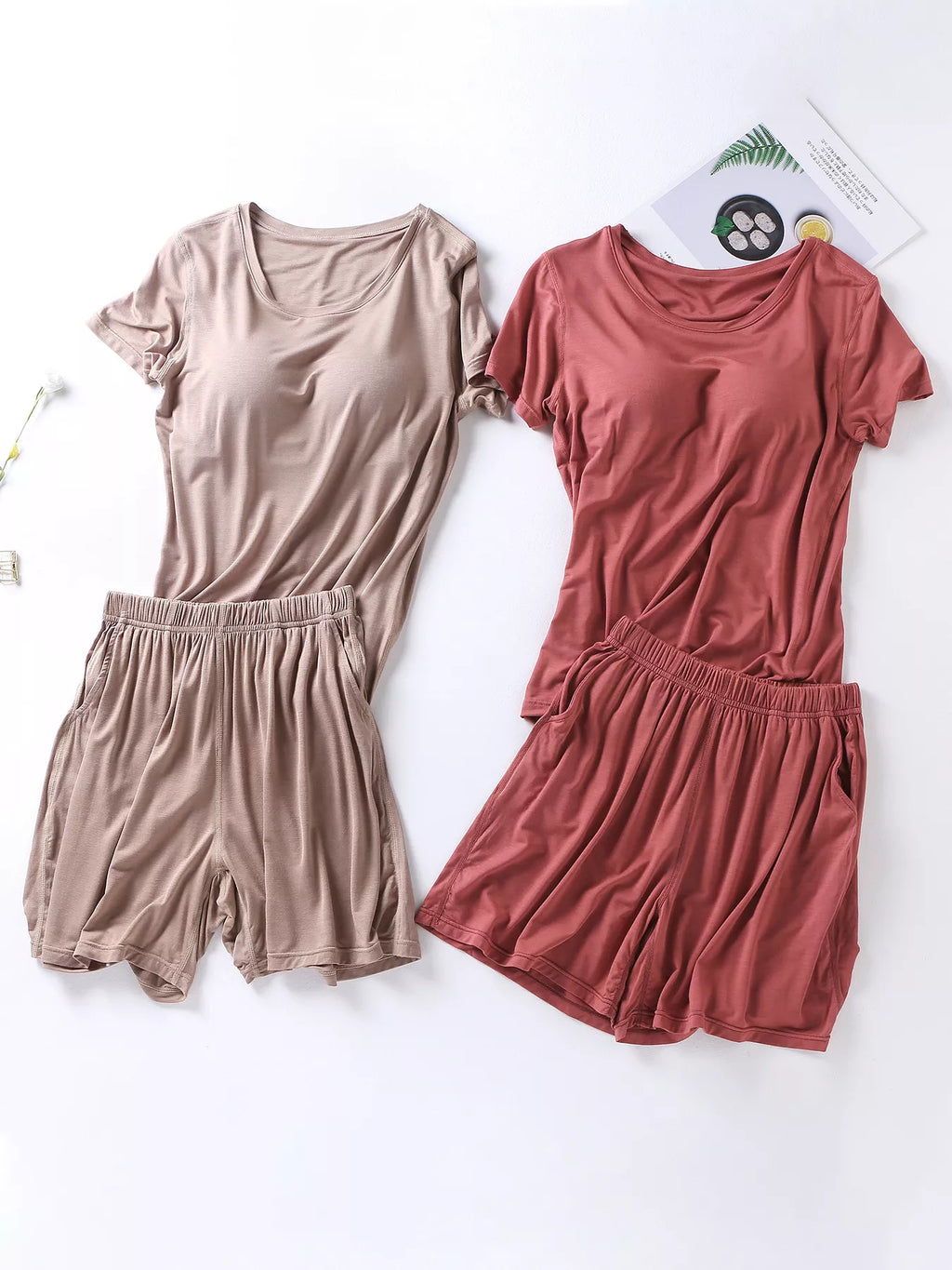 Plus Size Padded Round Neck Modal T-Shirt and Shorts Set