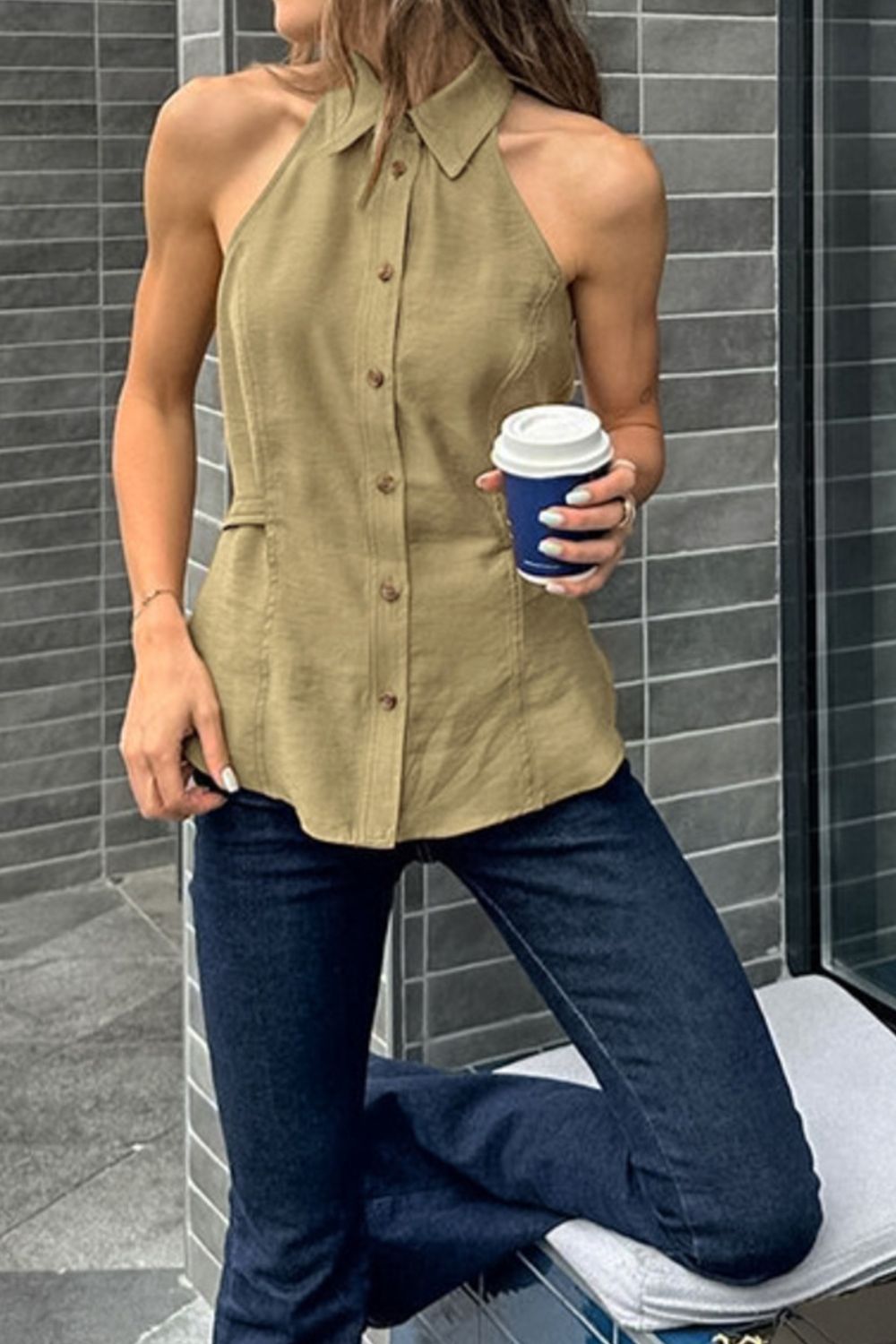 Button-Down Sleeveless Top