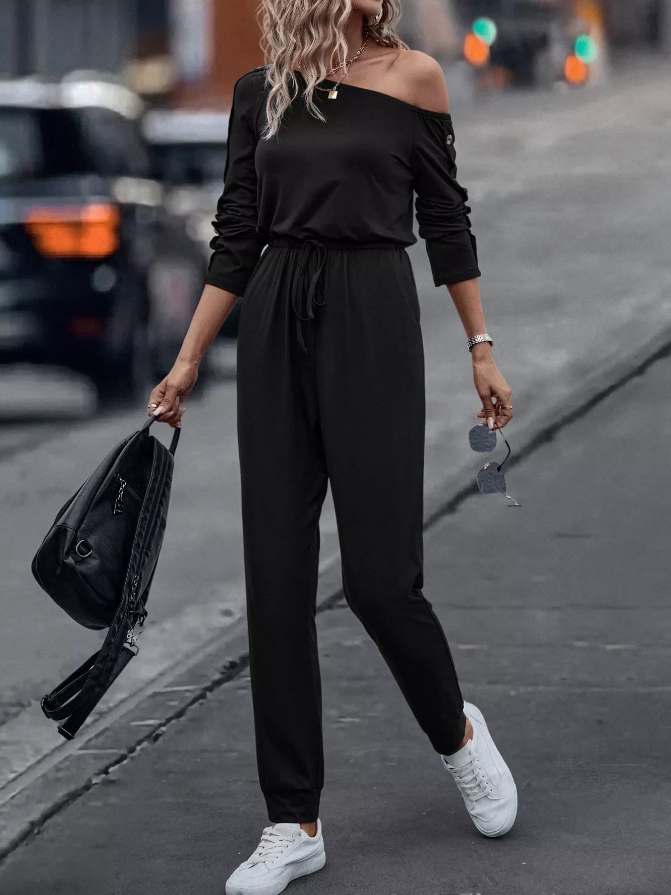 One Shoulder Long Sleeve Jumpsuit