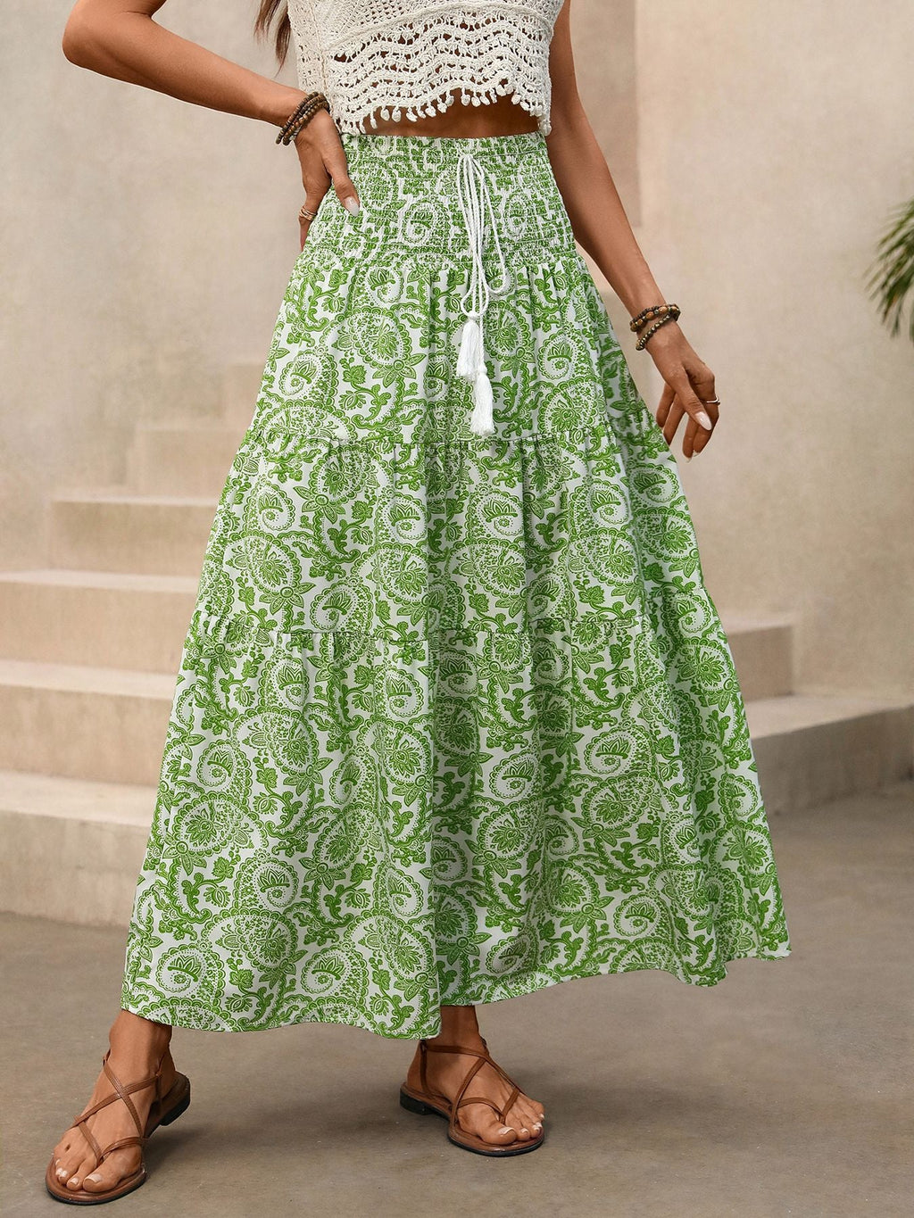 Smocked Printed Skirt