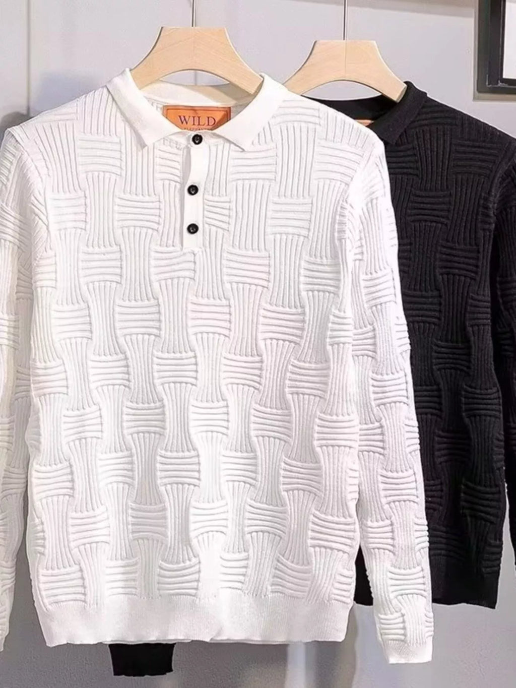 Men's Plus Size Textured Knit Polo Knit Top