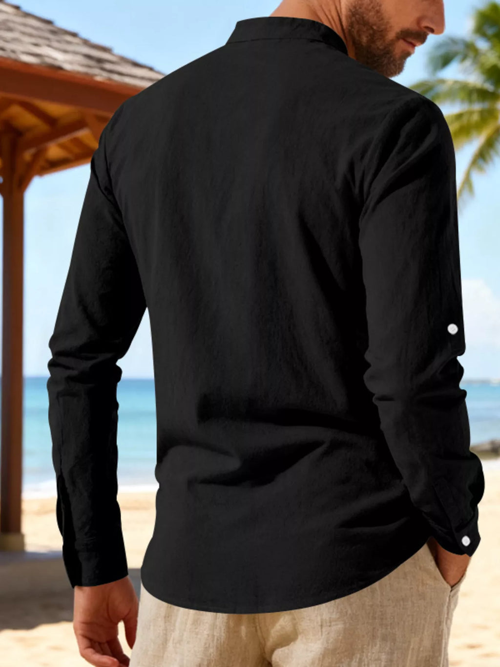 Men's Full Size Casual Lace-Up Linen Shirt Plus Size