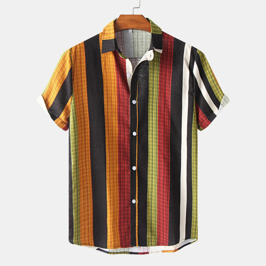 Men's Plus Size Multicolor Striped Short Sleeve Button Down Casual Shirt