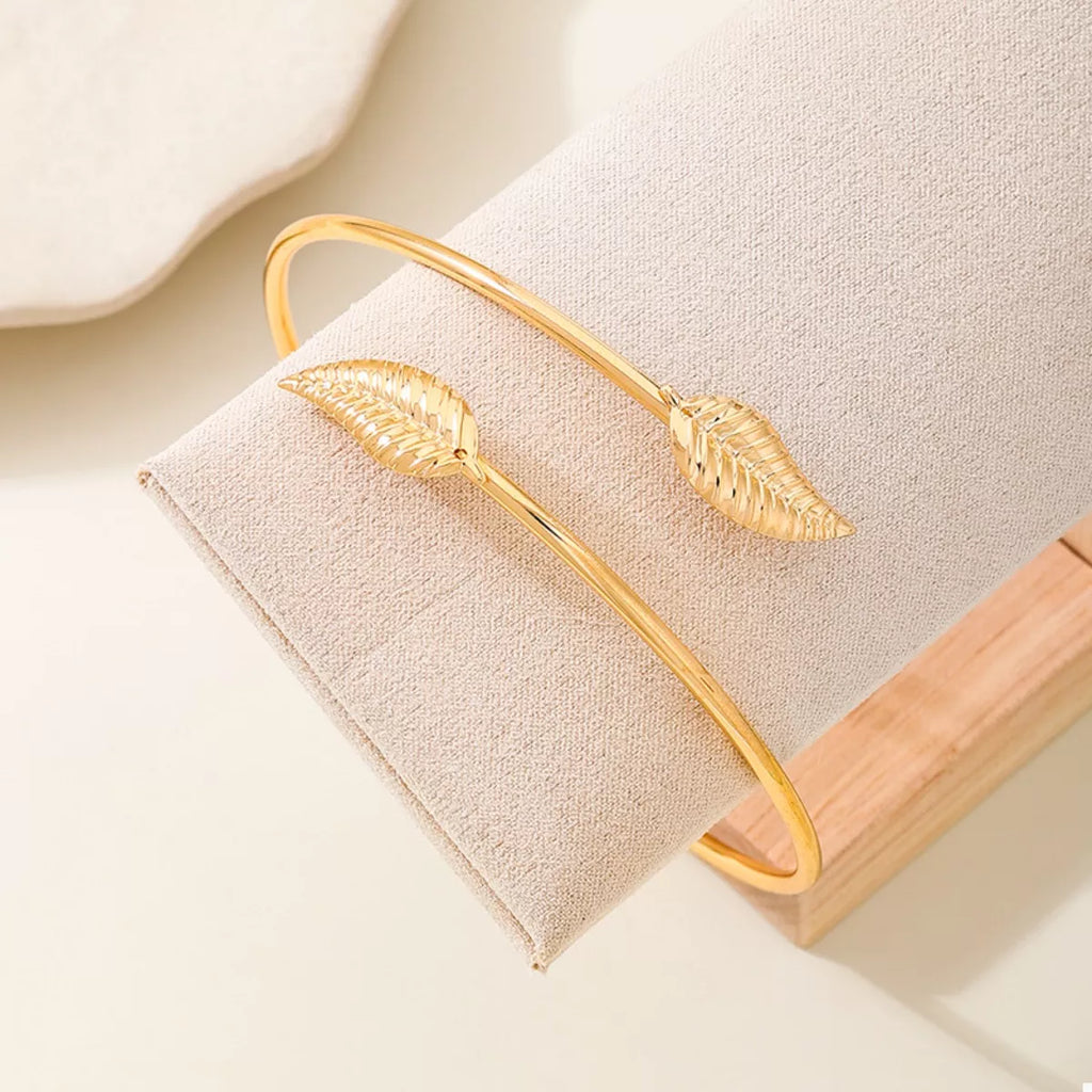 18K Gold-Plated Leaf Open Cuff Bracelet