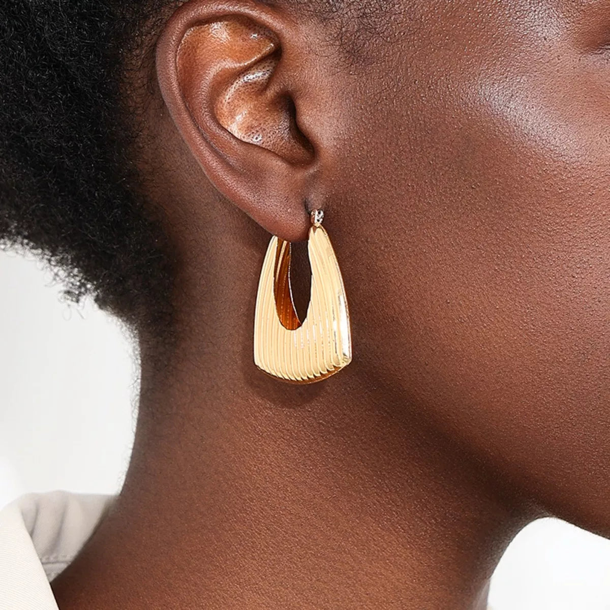18K Gold-Plated Alloy Ribbed Triangular Hoop Earrings
