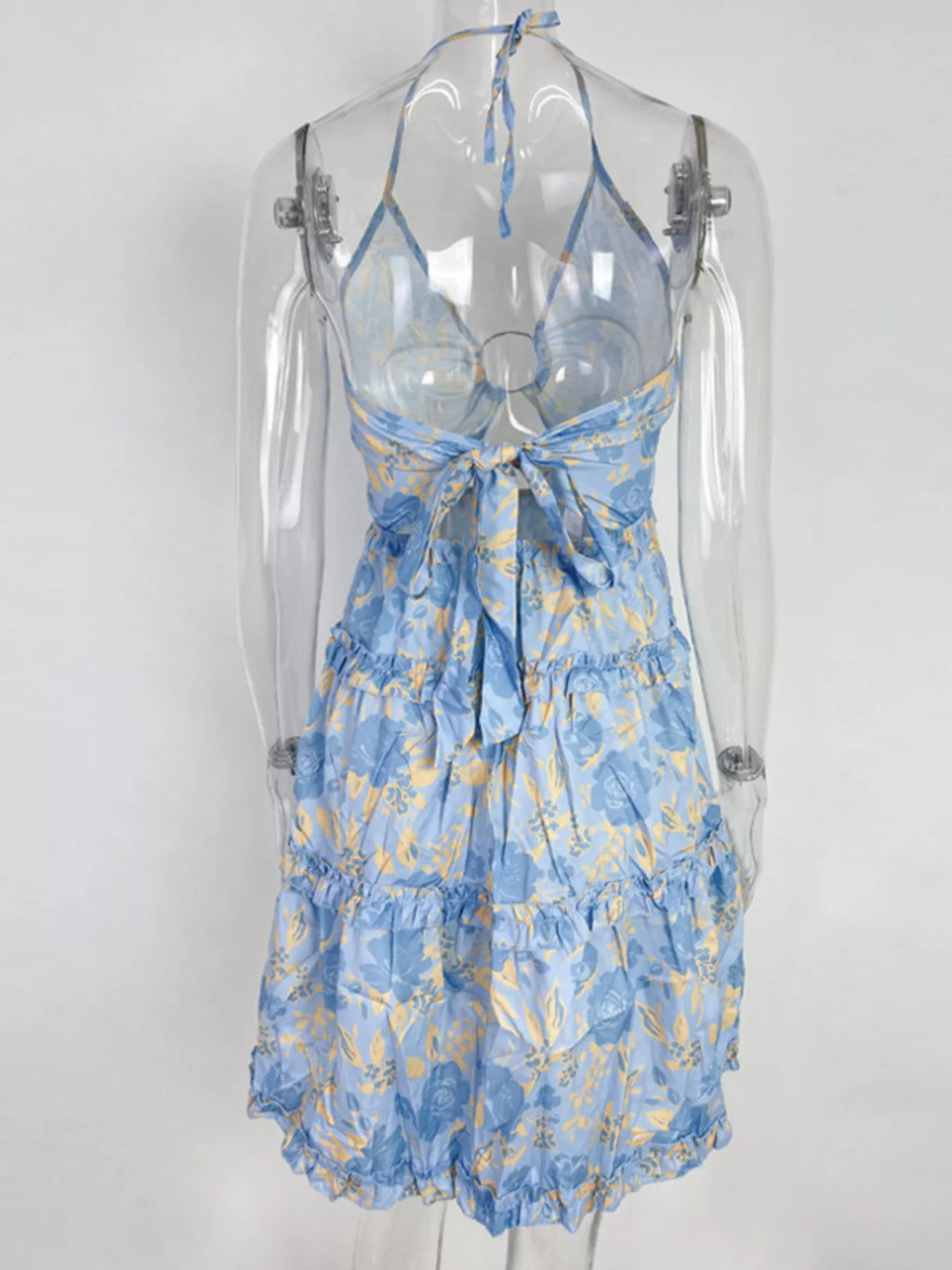 Colorful Print Halter Neck Ruffle Mini Dress