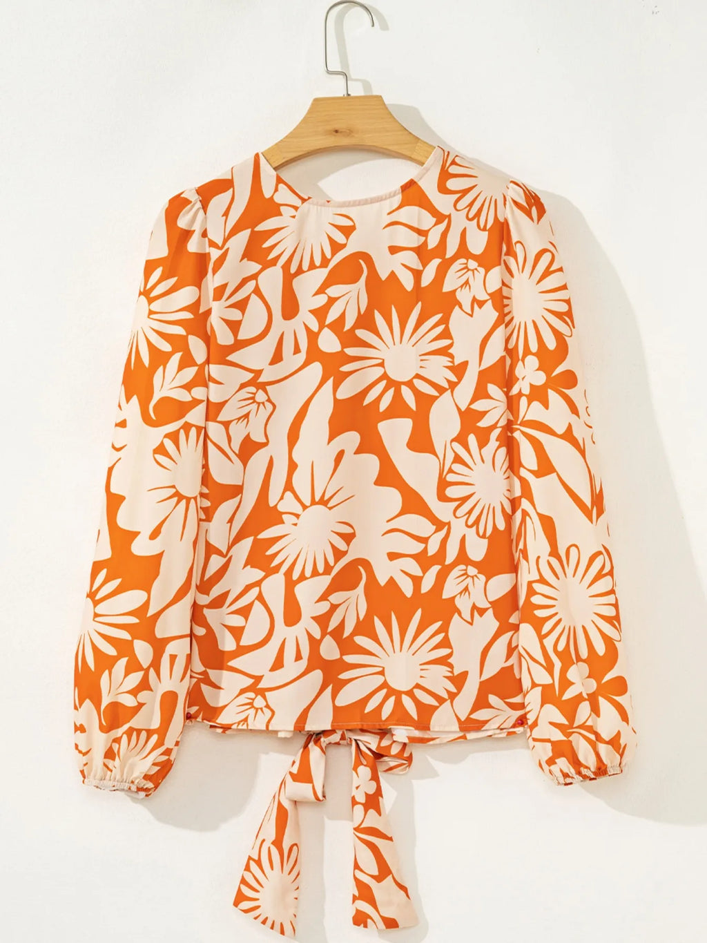 Printed Tie Back Balloon Sleeve Blouse