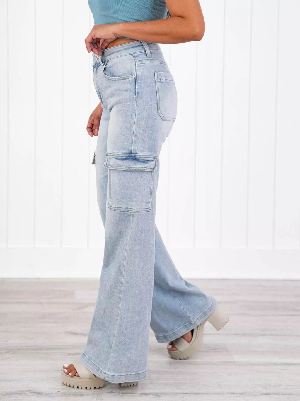 Full Size Wash Wide Leg Cargo Jeans Plus Size