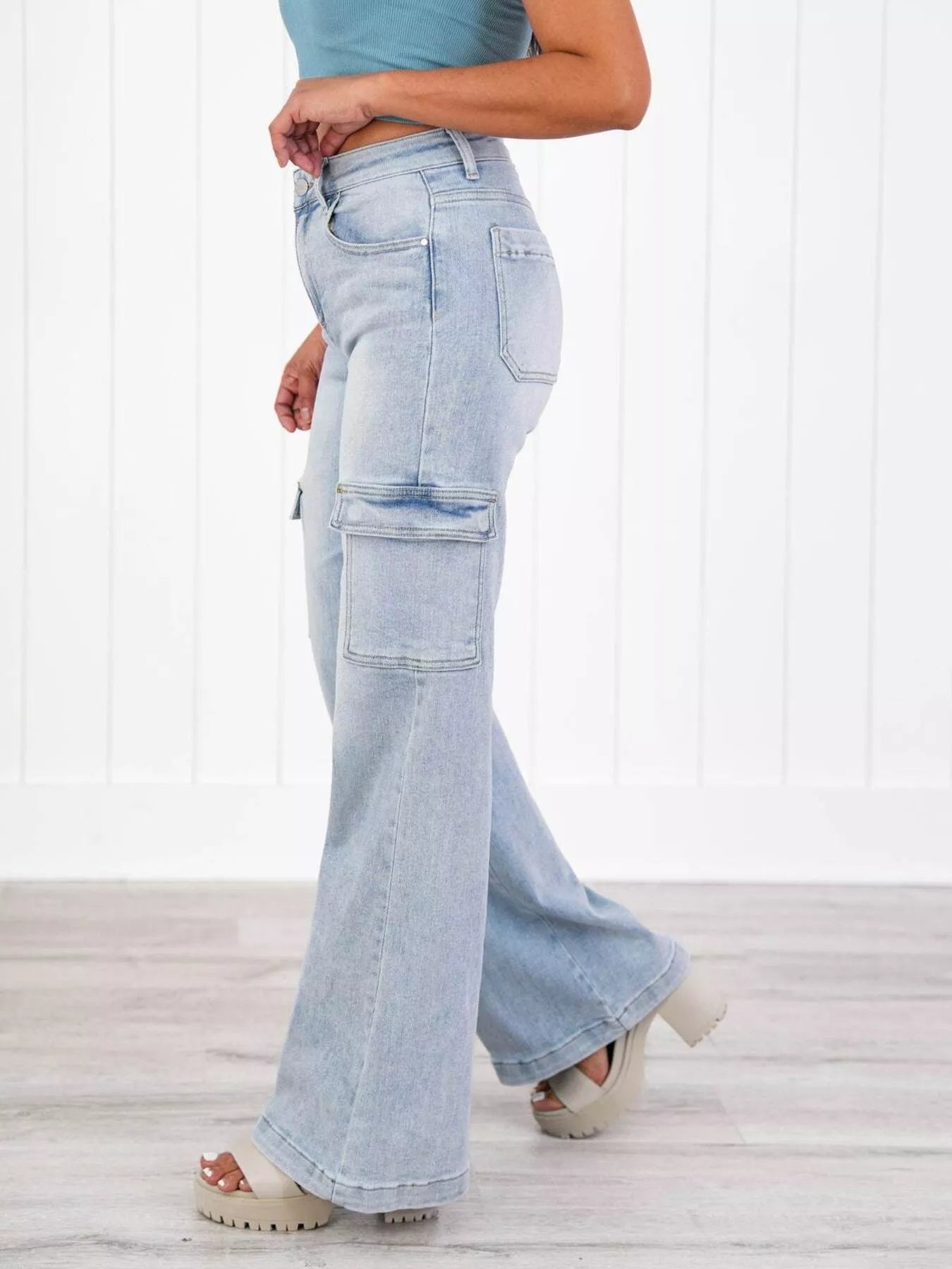 Full Size Wash Wide Leg Cargo Jeans Plus Size