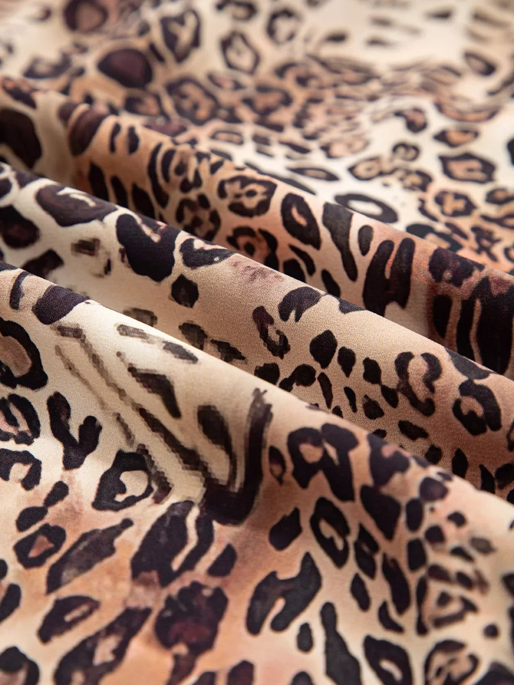 Leopard Ruffled Detail Long Sleeve Loose Mini Dress
