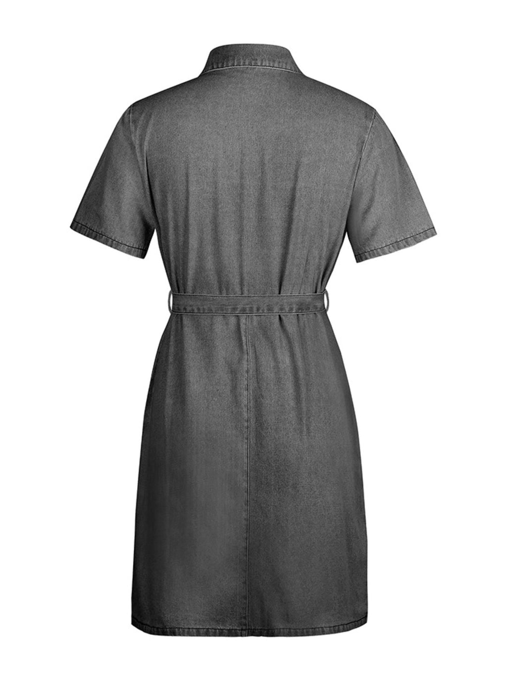 Zip Front Short Sleeve Denim Dress